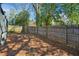 Fenced backyard with mature trees and ground covered in leaves, offering privacy at 611 S Buchanan Blvd, Durham, NC 27701