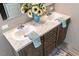 Elegant bathroom vanity with dual sinks, marble countertop, and decorative towels at 6646 Woodlawn Dr, Oxford, NC 27565