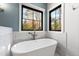 Bathroom featuring a soaking tub near windows overlooking lush landscape at 6816 Rainwater Rd, Raleigh, NC 27615