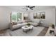 Comfortable living room with large windows and comfortable sofa and modern decor at 1016 N Bend Dr, Raleigh, NC 27609