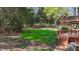Lush backyard featuring a well-maintained lawn, surrounded by mature trees and landscaping for privacy at 1208 Turner Farms Rd, Garner, NC 27529