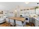 Updated eat-in kitchen with white cabinets, an island with seating, and modern appliances at 224 Round About Rd, Holly Springs, NC 27540