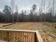 A picturesque view from the backyard shows a spacious yard surrounded by lush trees at 945 Lynch Rd, Selma, NC 27576