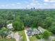 Stunning aerial view showcasing the lush greenery surrounding the houses with a city skyline in the background at 109 W Markham Ave, Durham, NC 27701