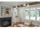 Bright living room featuring a fireplace, built-ins, and large windows at 109 W Markham Ave, Durham, NC 27701