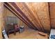 An attic space showing exposed rafters, storage, and a couple of chairs at 12 Citation Dr, Durham, NC 27713