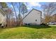 Spacious backyard with green lawn that backs up to a wooded area, perfect for outdoor activities and privacy at 12 Citation Dr, Durham, NC 27713