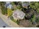 Aerial view of a property with a well-manicured lawn and mature trees, offering privacy and charm at 1708 Lakepark Dr, Raleigh, NC 27612