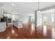 Open-concept kitchen featuring hardwood floors and an island at 2005 Ernesto Ln, Raleigh, NC 27603