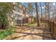View of a fenced in backyard with a trampoline at 2602 Vintage Hill Ct, Durham, NC 27712