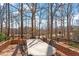 Brick patio area with table and chairs surrounded by trees, offering outdoor seating at 2602 Vintage Hill Ct, Durham, NC 27712