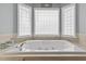 Close-up shot of a large tiled bathtub beneath a sunny window at 3068 Benson Rd, Angier, NC 27501