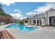 Relaxing pool area with a beautiful clubhouse and mature trees in a desirable community at 4007 Southpoint Landing Way, Durham, NC 27707