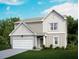 New two-story construction with light gray tones, charming curb appeal, and a meticulously landscaped lawn at 44 Rolling Banks Dr, Louisburg, NC 27549