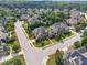 A beautiful aerial view showcasing a home in a well-landscaped neighborhood with mature trees and manicured lawns at 5026 Clyden Cv, Raleigh, NC 27612