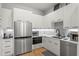 Modern kitchen featuring stainless steel appliances, white cabinets, and sleek countertops at 132 Edward Booth Ln, Durham, NC 27713