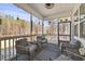 Screened porch with cozy seating, perfect for relaxing and enjoying the outdoors at 2233 Kanata Mills Rd, Wake Forest, NC 27587