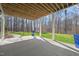 Covered outdoor patio showing support columns and a view of the lawn and forest at 40 Park Meadow Ln, Youngsville, NC 27596