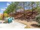 View of backyard with table and chairs on patio, trees, and a wooden fence at 420 Retreat Ln, Wake Forest, NC 27587