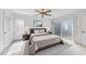 Serene main bedroom with modern furnishings, a ceiling fan, and sliding doors to a private patio at 4905 Will-O-Dean Rd, Raleigh, NC 27616