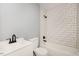 Modern bathroom featuring subway tile, a sleek vanity, and matte black fixtures at 513 Woods St, Durham, NC 27703