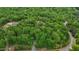 Lush green trees surround a winding road and obscure many of the houses below in this areal view at 5507 Eagles Nest Trl, Snow Camp, NC 27349