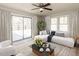 A stylish living room features a sliding glass door, natural light, a comfortable sofa, and a modern coffee table at 823 Elmira Ave, Durham, NC 27707