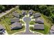 Aerial view of a well-designed cul-de-sac surrounded by green lawns at 1 Parker Pond Ct, Durham, NC 27703