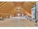 The unfinished attic, with its exposed beams, presents a versatile space for future expansion or custom renovation at 10 Holden Ct, Youngsville, NC 27596
