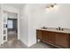 Bathroom featuring a double sink vanity with marble countertop at 112 Hartland Ct, Raleigh, NC 27614