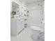 Modern bathroom features vanity, toilet, shower, and bright tile flooring at 201 W Trinity Ave, Durham, NC 27701
