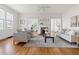 Sun-drenched living room with hardwood floors and cozy seating arrangement at 201 W Trinity Ave, Durham, NC 27701
