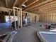 Open-concept interior under construction with exposed framing, showcasing the layout and customization possibilities at 33 W Emily Gardens Dr, Selma, NC 27576