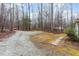 Long gravel driveway leading to a charming home surrounded by a wooded area at 441 Wintergreen Rd, Timberlake, NC 27583