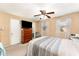 Bedroom featuring a bed, dresser, tv, and ceiling fan at 5804 Nottoway Ct # A, Raleigh, NC 27609