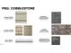 Cobblestone exterior design package featuring siding, brick, accent, stone, door/shutter and trim samples in earth tones at 7568 Percussion Dr, Apex, NC 27539