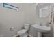 Cozy half bathroom featuring pedestal sink and toilet, perfect for guests and easy access at 101 Cambridge Way, Oxford, NC 27565