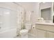 Clean bathroom with a shower-tub combo, and a vanity with light cabinets at 121 Sacred Fire Rd, Louisburg, NC 27549