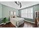Comfortable bedroom with hardwood floors, plantation shutters, and neutral decor at 1319 Rodessa Run, Raleigh, NC 27607