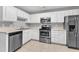 Modern kitchen with white cabinets, stainless steel appliances, and neutral countertops at 2520 Friedland Pl # 102, Raleigh, NC 27617