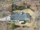 Expansive aerial view of a beautiful home, nestled among trees, with a private backyard and lush landscaping at 400 Edinburgh Dr, Cary, NC 27511