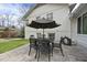 Inviting outdoor patio with stylish dining set and a striped umbrella, perfect for relaxing and entertaining outdoors at 400 Edinburgh Dr, Cary, NC 27511