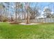 Large backyard with a privacy fence, mature trees, and a landscape feature perfect for relaxation at 5 Piney Park Ln, Durham, NC 27713