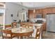 Bright kitchen with stainless steel appliances, granite countertops, and a glass table with chairs at 138 Daneborg Rd, Durham, NC 27703