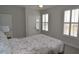 This bedroom offers neutral paint, carpet, ceiling fan, plantation shutters and closet at 311 Silverhawk Ln, Durham, NC 27703