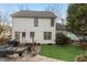 The backyard features a patio, grassy area, and mature trees for a private and relaxing outdoor space at 5704 Edgebury Rd, Raleigh, NC 27613