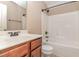 Clean bathroom with a white tub/shower combination, vanity and sink at 70 Breadnut Dr, Smithfield, NC 27577