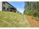 The home's well-maintained backyard features lush greenery, a sloped lawn, and mature trees at 230 Sutherland Dr, Franklinton, NC 27525