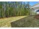 Flat backyard leads up to a covered patio and heavily wooded lot at 240 Sutherland Dr, Franklinton, NC 27525