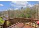 Enjoy the serene wooded view from this home's private deck and outdoor space at 1033 Leatherstone Ln, Fuquay Varina, NC 27526